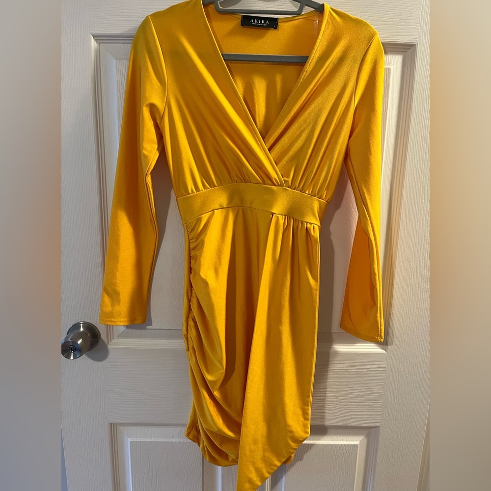 Yellow Long Sleeve Akira Cocktail Mini Dress